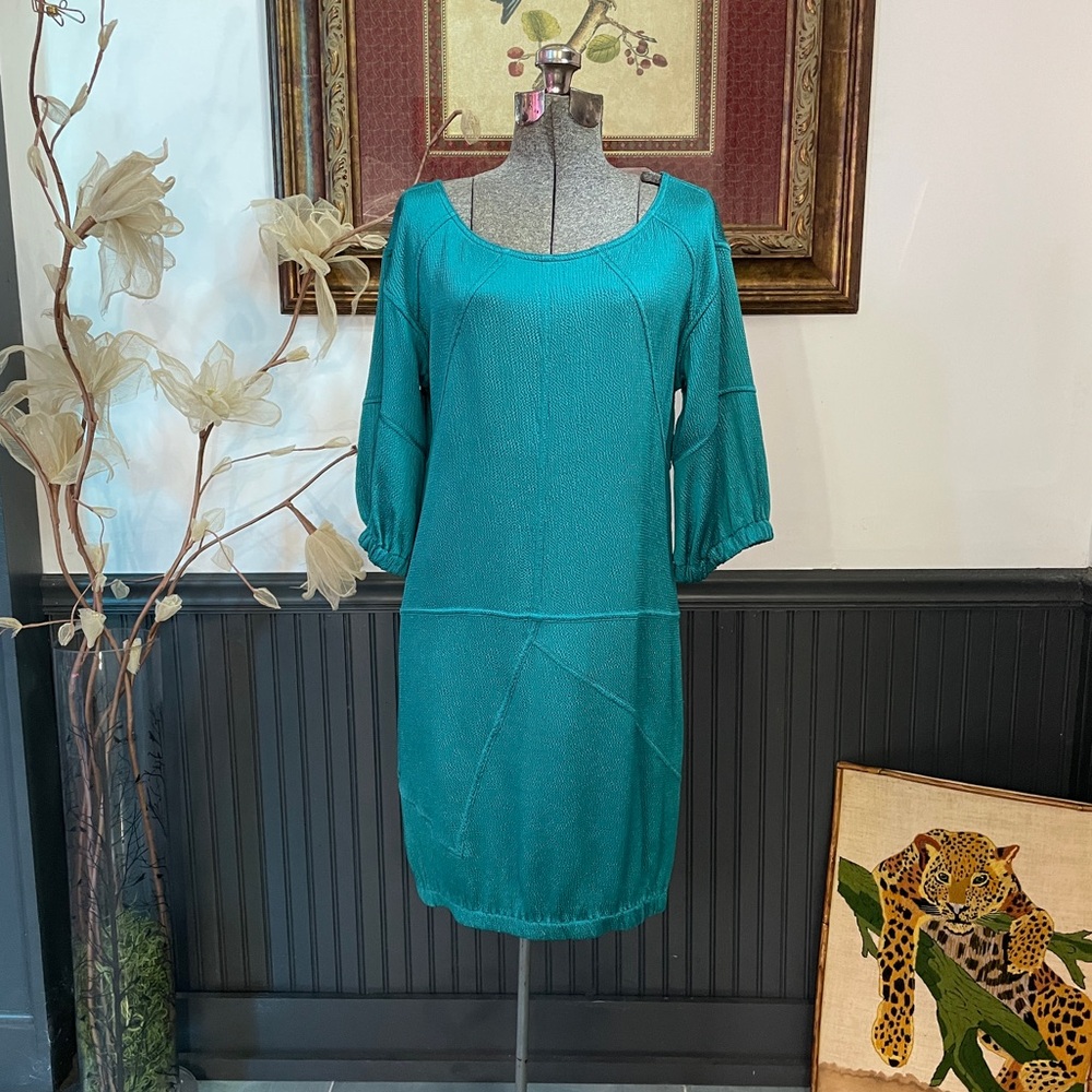 Thakoon Teal Bubble Hem Patchwork Textured Pull O… - image 1